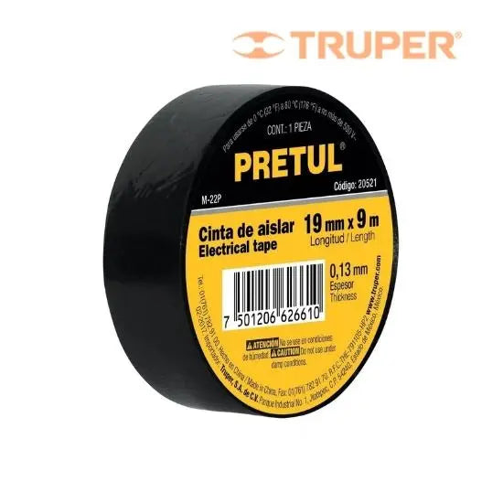 Cinta Aislar 19 Mm X 9 metros Negro Pretul 20521 Truper