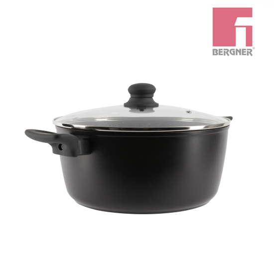 Cacerola 28cm Aluminio Forjado Negro con Tapa BG-35848-BK Bergner