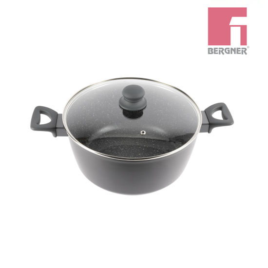 Cacerola 28cm Aluminio Forjado Negro con Tapa BG-35848-BK Bergner