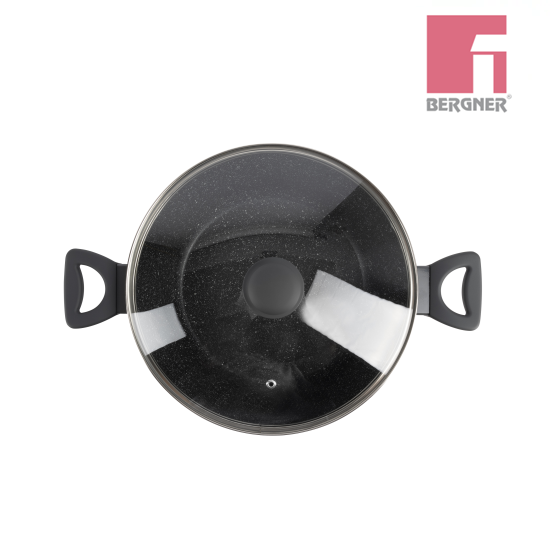 Cacerola 28cm Aluminio Forjado Negro con Tapa BG-35848-BK Bergner